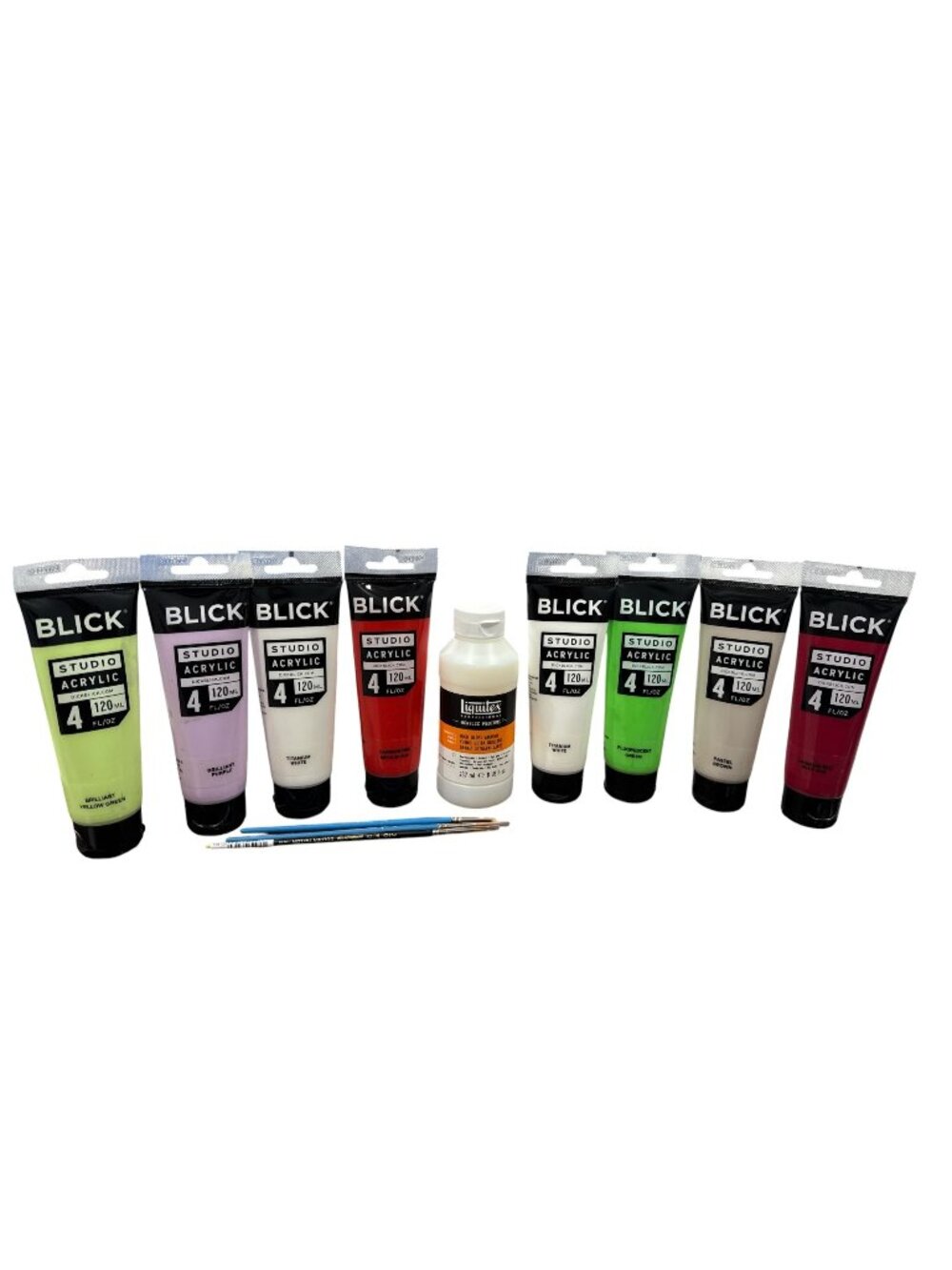 Blick Studio Acrylic Paint Set 120ml Tubes With Brushes & Liquitex Gloss Varnish